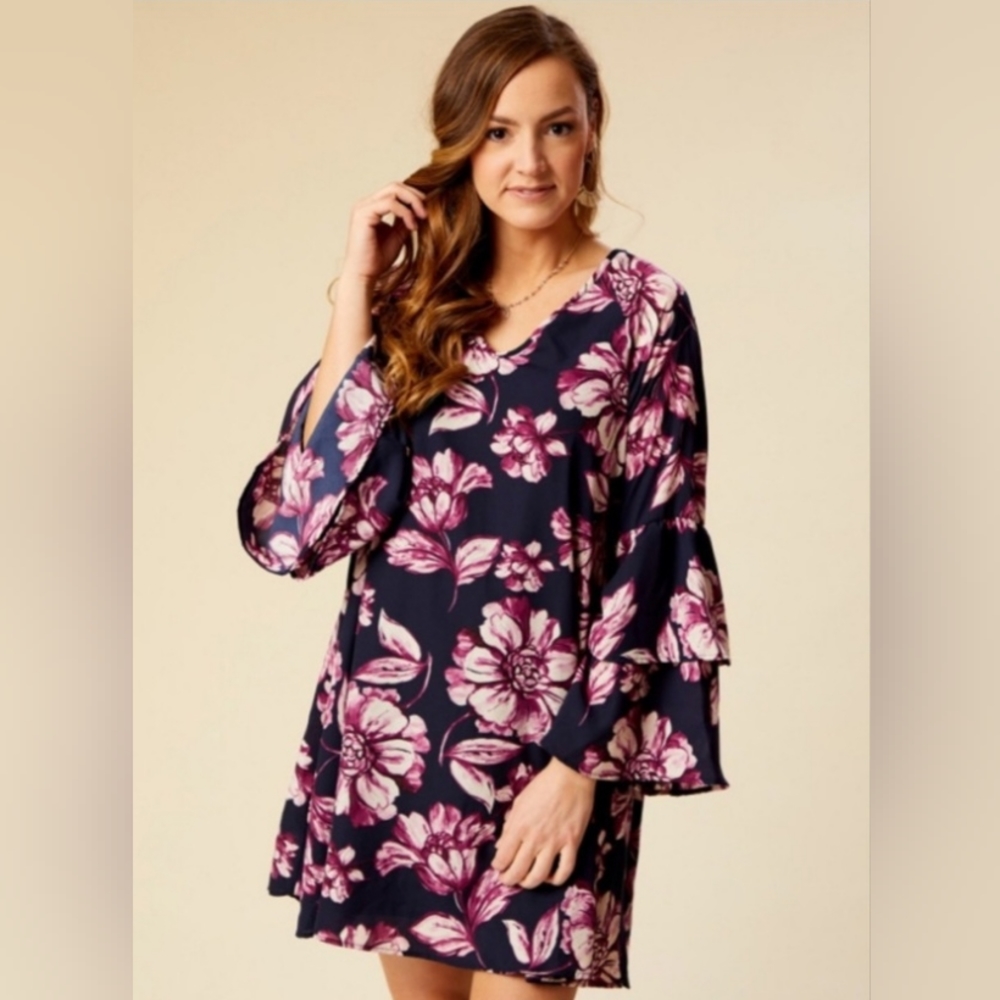 ALTER'D STATE M/L Boho RETRO STYLE DRESS NWOT Midnight Blue Purple Flora…